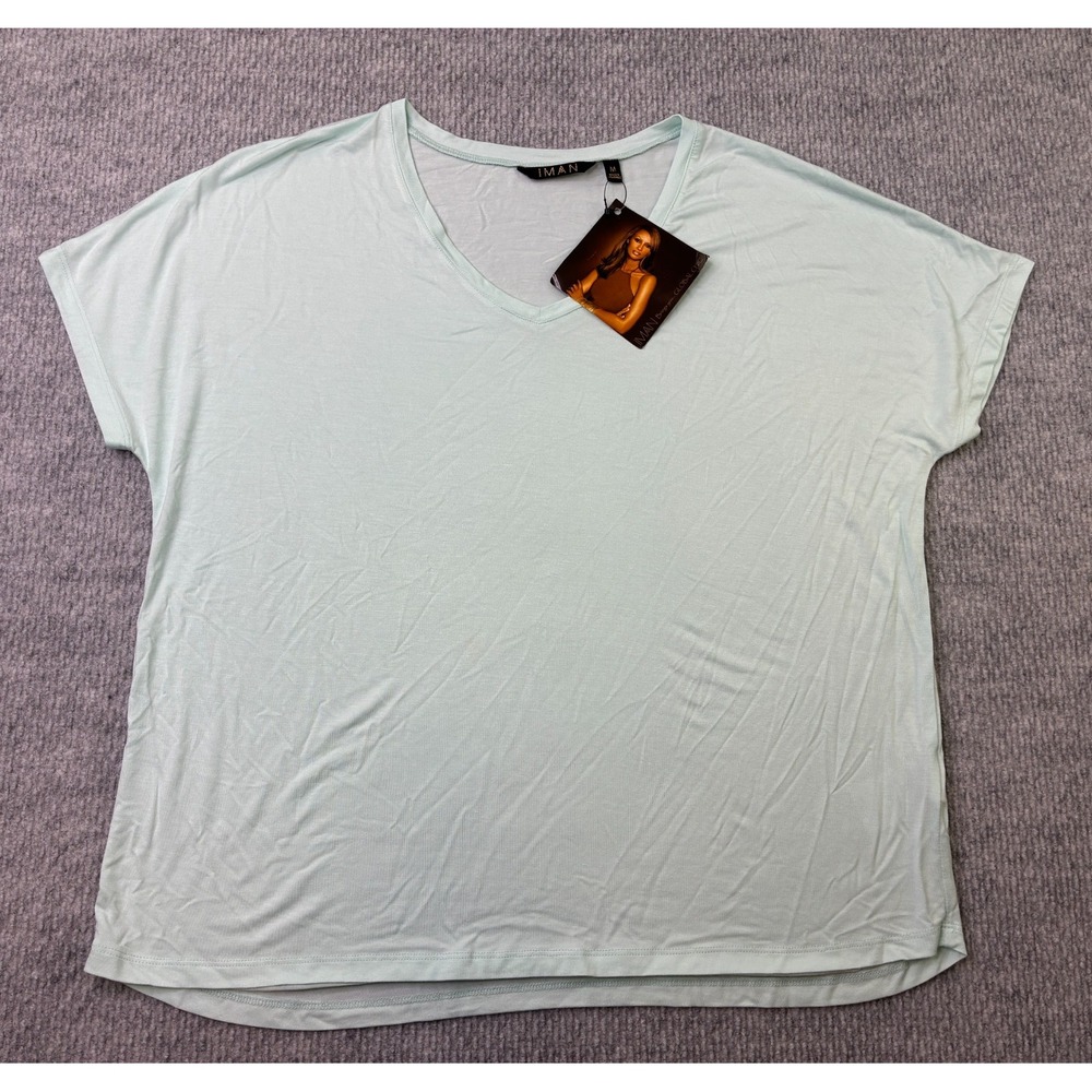IMAN Global Chic Womens Mint Green V Neck Dolman Top Size M NWT Rayon Stretch